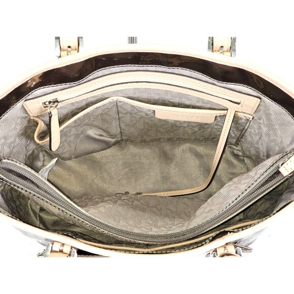 Michael Kors Women's Chrome/Tan Jet Set MK Snap Pocket Tote Size Medium 170 - Picture 14 of 16